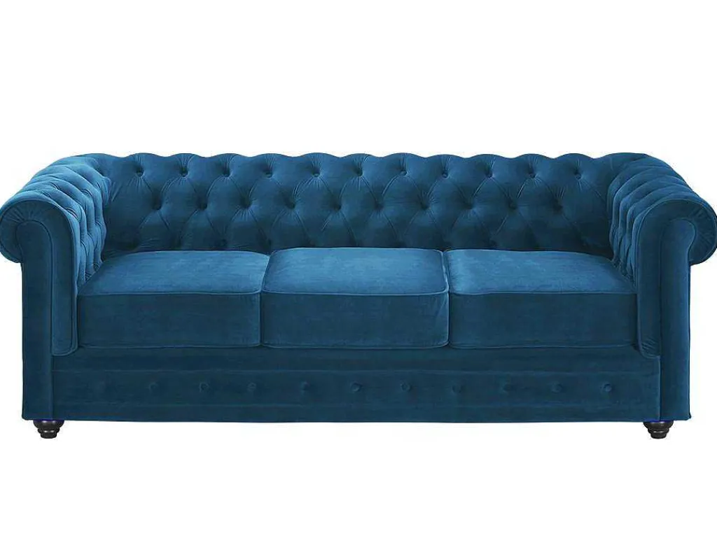 Driezitsbank Chesterfield Fluweel - Eend Blauw-Vente-unique Online