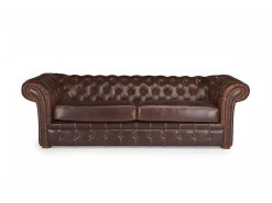 Driezitsbank Chesterfield Clotaire Van 100% Leer Met Lived-In Aspect-Vente-unique Discount