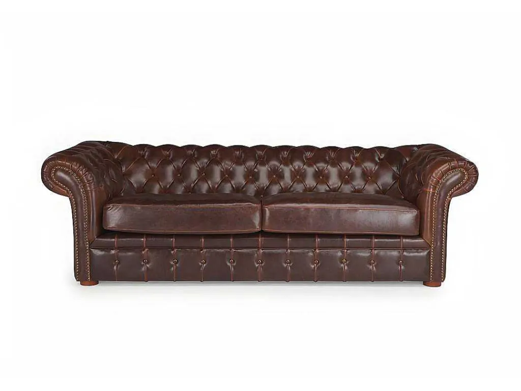 Driezitsbank Chesterfield Clotaire Van 100% Leer Met Lived-In Aspect-Vente-unique Discount