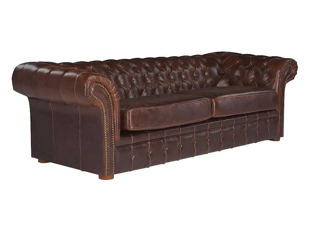 Driezitsbank Chesterfield Clotaire Van 100% Leer Met Lived-In Aspect-Vente-unique Discount