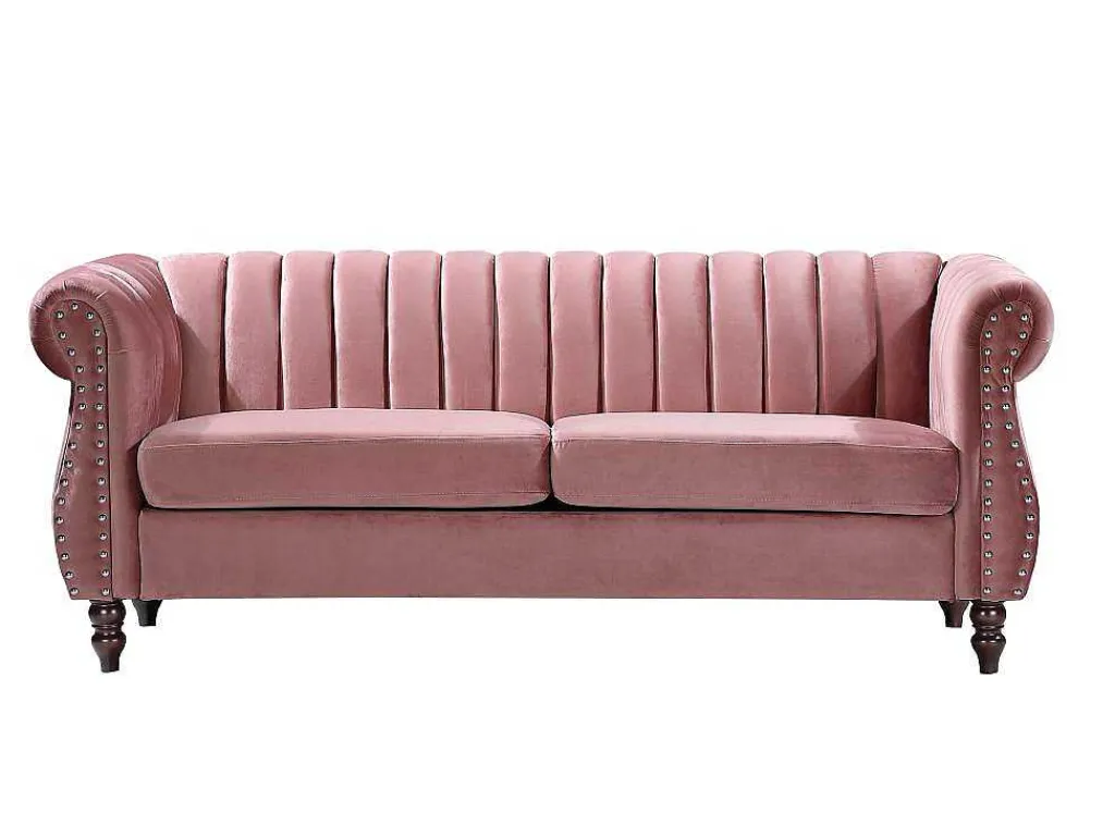 Driezitsbank Chesterfield In Oudroze Fluweel Trumbo-Vente-unique Hot