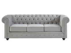 Driezitsbank Chesterfield - Fluweel - Licht Grijs-Vente-unique Hot