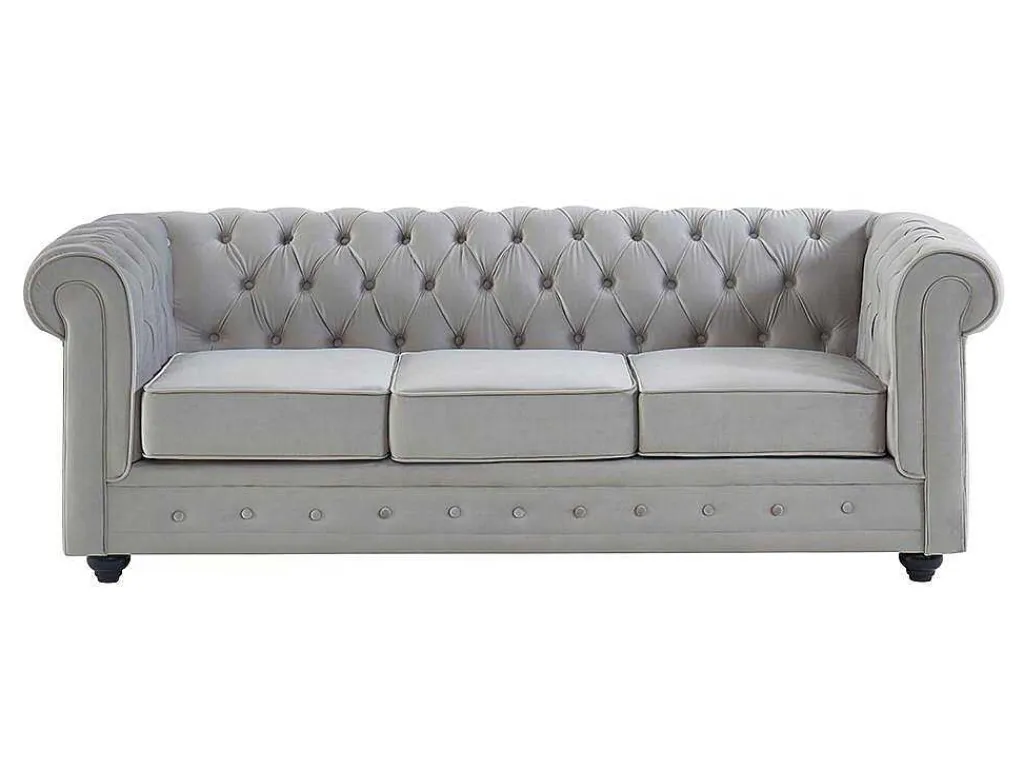 Driezitsbank Chesterfield - Fluweel - Licht Grijs-Vente-unique Hot
