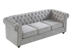 Driezitsbank Chesterfield - Fluweel - Licht Grijs-Vente-unique Hot