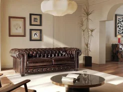 Driezitsbank Chesterfield Brenton 100% Buffelleer - Bruin Tinten-LINEA SOFA New