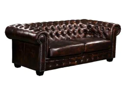 Driezitsbank Chesterfield Brenton 100% Buffelleer - Bruin Tinten-LINEA SOFA New