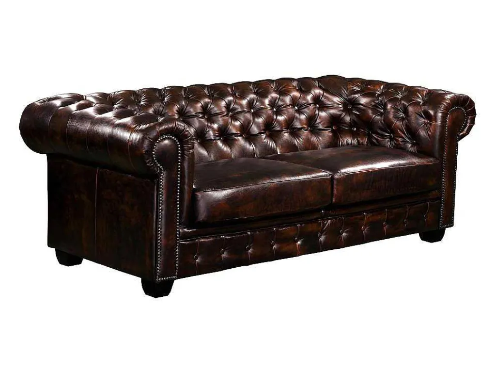 Driezitsbank Chesterfield Brenton 100% Buffelleer - Bruin Tinten-LINEA SOFA New