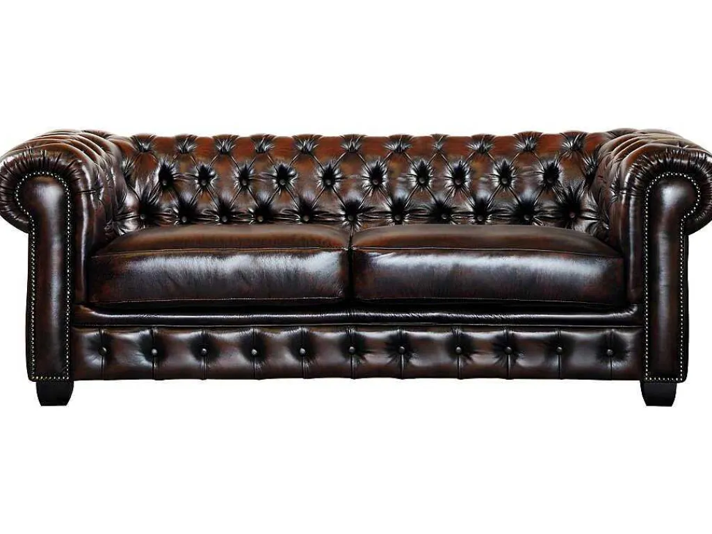 Driezitsbank Chesterfield Brenton 100% Buffelleer - Bruin Tinten-LINEA SOFA New