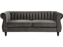 Driezitsbank Chesterfield Van Fluweel Trumbo - Antraciet-Vente-unique New