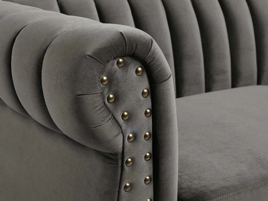 Driezitsbank Chesterfield Van Fluweel Trumbo - Antraciet-Vente-unique New