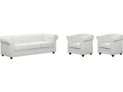 Driezitsbank En 2 Fauteuils Chesterfield Van Kunstleer - Wit-Vente-unique Best