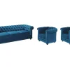 Driezitsbank En 2 Fauteuils Chesterfield - Fluweel - Eend Blauw-Vente-unique Discount