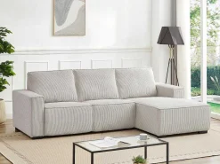 Driezitsbank En Elektrische Relaxfauteuil In Beige Ribfluweel Amelio-Vente-unique Online