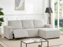 Driezitsbank En Elektrische Relaxfauteuil In Beige Ribfluweel Amelio-Vente-unique Online