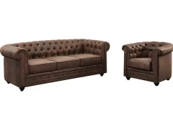 Driezitsbank En Fauteuil Chesterfield Van Microvezel Met Vintage Look-Vente-unique Online