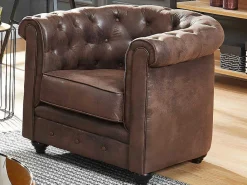Driezitsbank En Fauteuil Chesterfield Van Microvezel Met Vintage Look-Vente-unique Online