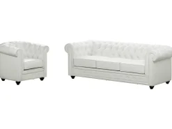 Driezitsbank En Fauteuil Chesterfield Van Kunstleer - Wit-Vente-unique Online