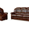 Driezitsbank En Fauteuil Daphne Van 100% Buffel Leer - Bruin-Vente-unique Outlet
