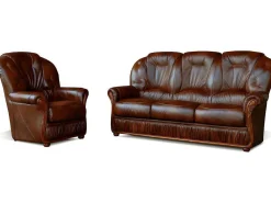 Driezitsbank En Fauteuil Daphne Van 100% Buffel Leer - Bruin-Vente-unique Outlet