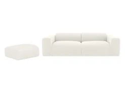 Driezitsbank En Poef Van Witte Bouclestof Pogni Van Maison Cephy-Vente-unique Discount