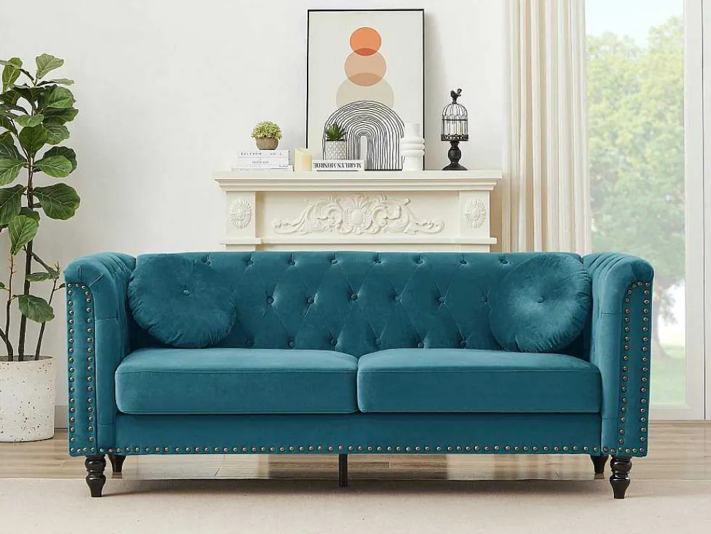 Driezitsbank Van Blauwgroen Velours Turner-Vente-unique