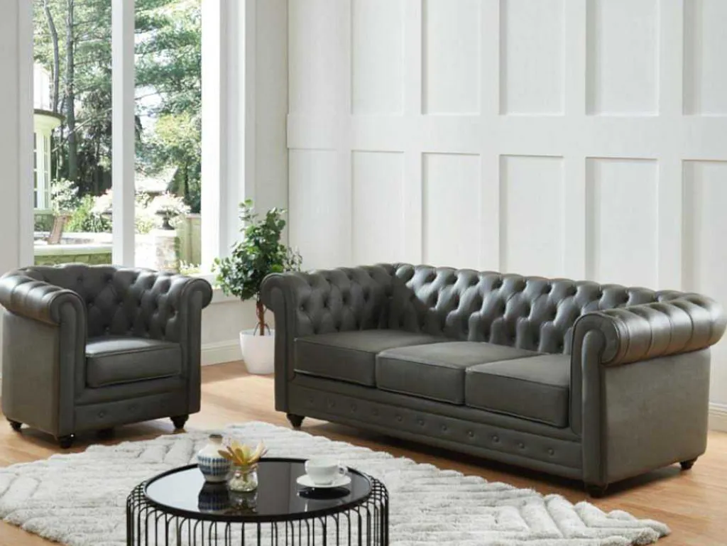 Driezitsbank Van Buffelleer Chesterfield - Grijs-Vente-unique Hot