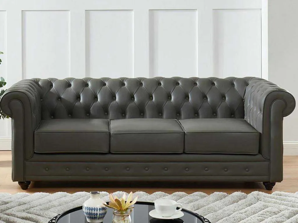 Driezitsbank Van Buffelleer Chesterfield - Grijs-Vente-unique Hot