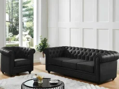 Driezitsbank Van Buffelleer Chesterfield - Zwart-Vente-unique Discount
