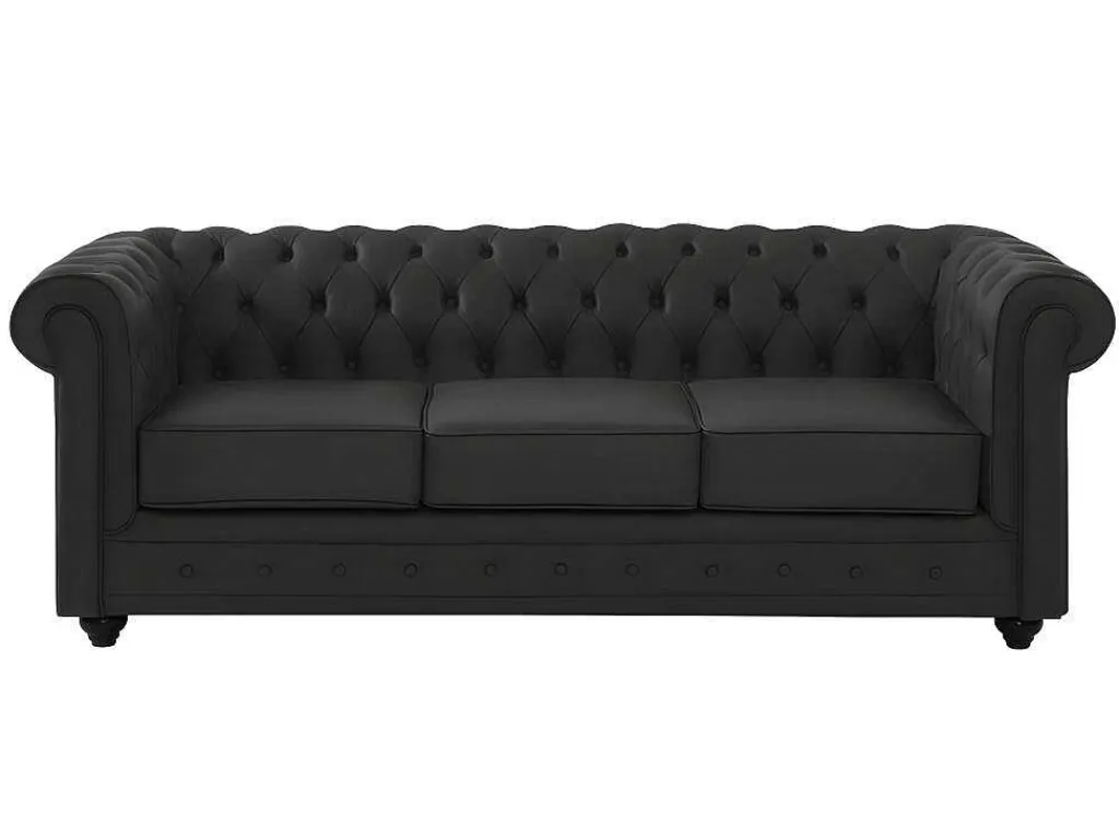 Driezitsbank Van Buffelleer Chesterfield - Zwart-Vente-unique Discount