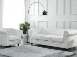 Driezitsbank Van Buffelleer Chesterfield - Wit-Vente-unique Best