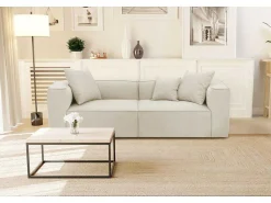 Driezitsbank Van Cremekleurige Stof Acace-Vente-unique Sale