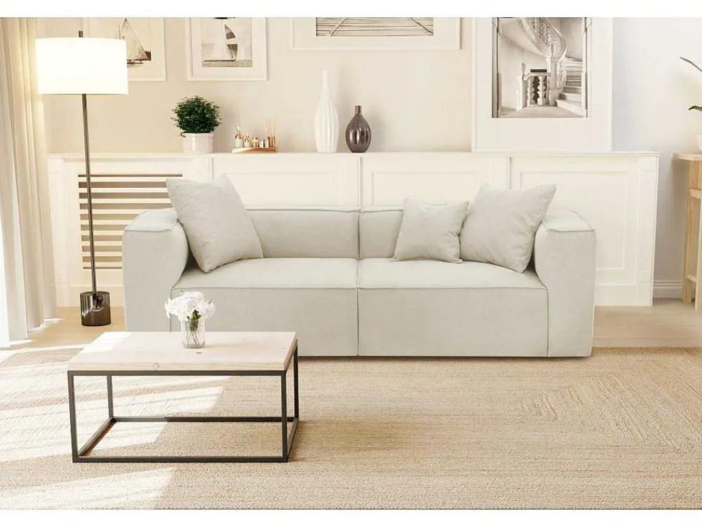Driezitsbank Van Cremekleurige Stof Acace-Vente-unique Sale