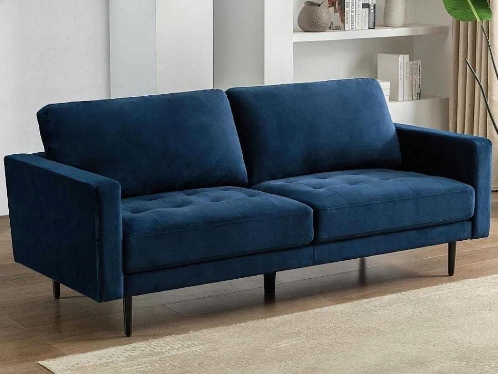 Driezitsbank Van Fluweel - Blauw - Estela-Vente-unique Discount
