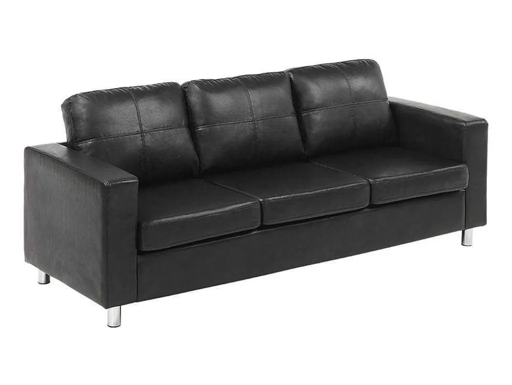 Driezitsbank Van Kunstleer Ackley - Zwart-Vente-unique Discount