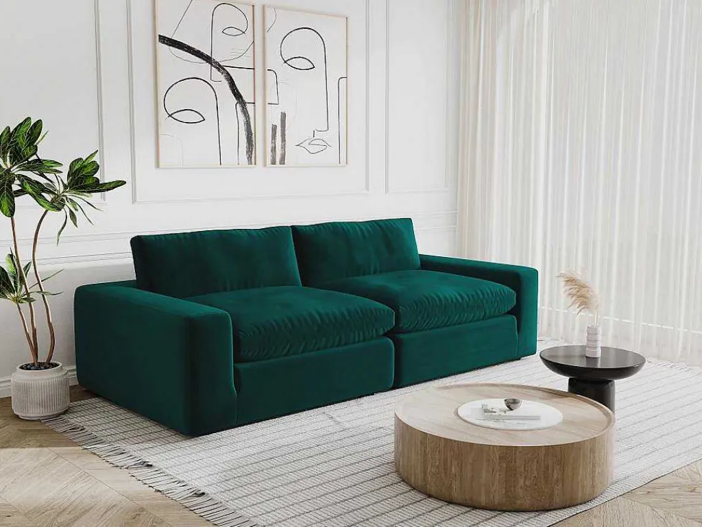Driezitsbank Van Smaragdgroen Velours Amaury-Vente-unique Discount