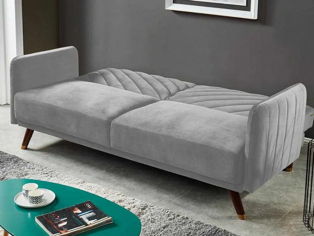 Driezitsbedbank Van Fluweel Joris - Lichtgrijs-Vente-unique New
