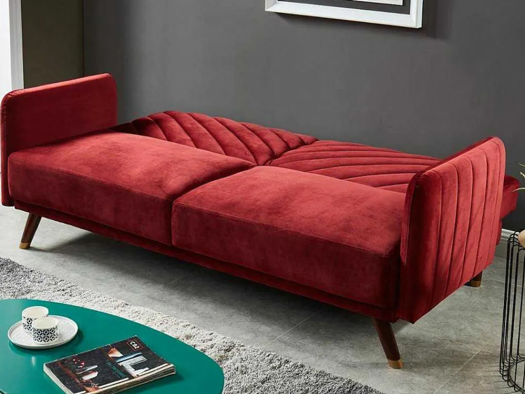 Driezitsbedbank Van Fluweel Joris - Rood-Vente-unique Sale