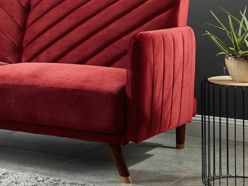Driezitsbedbank Van Fluweel Joris - Rood-Vente-unique Sale