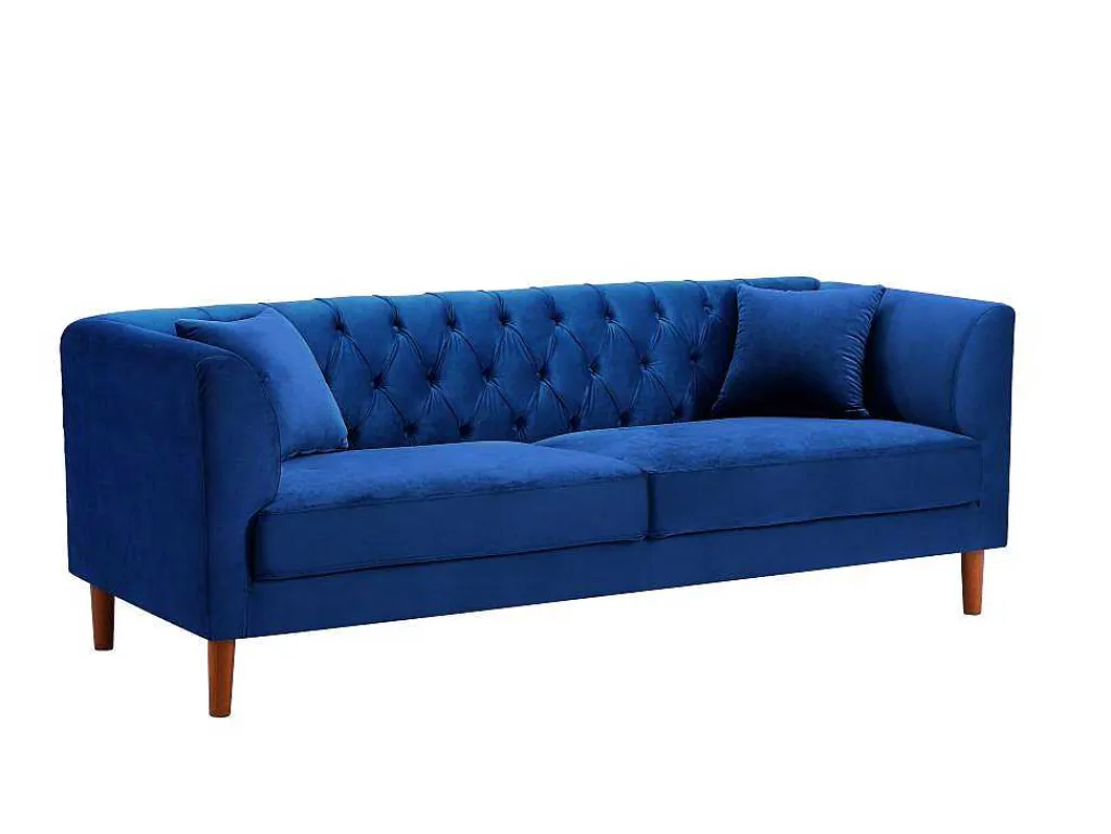 Driezits-Chesterfield-Bank Van Nachtblauw Velours Arsene-Vente-unique Discount