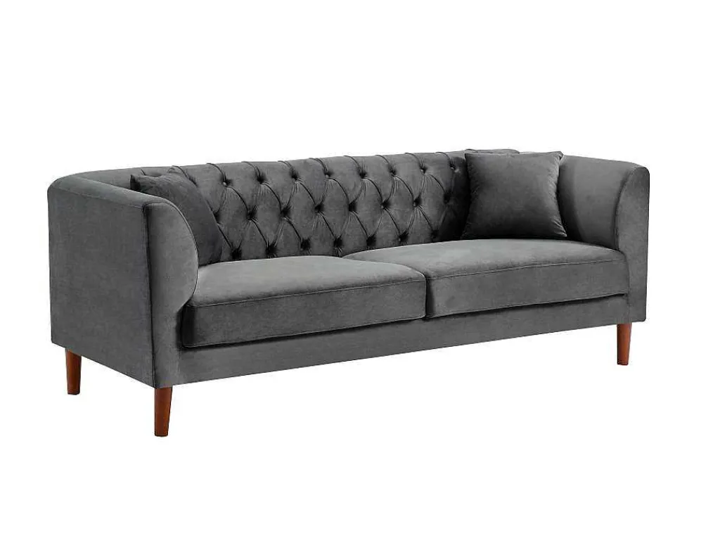 Driezits-Chesterfield-Bank Van Antracietkleurig Velours Arsene-Vente-unique Online