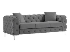 Driezits-Chesterfield-Bank Van Antracietgrijs Velours Edwina-Vente-unique New