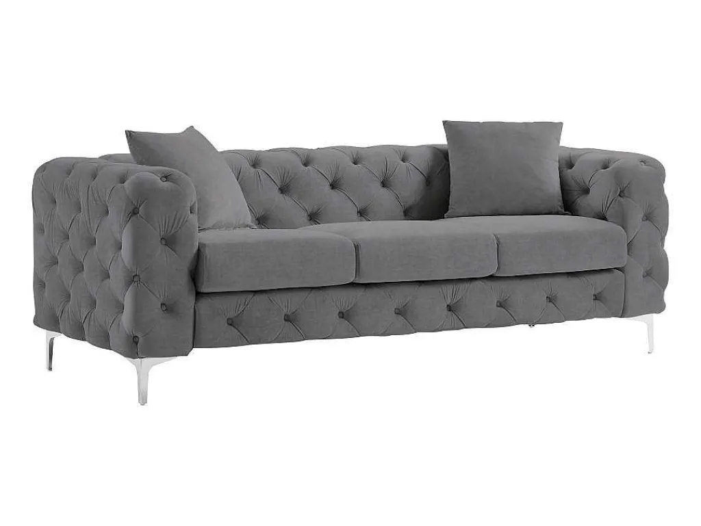 Driezits-Chesterfield-Bank Van Antracietgrijs Velours Edwina-Vente-unique New
