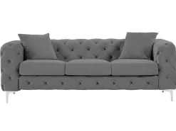 Driezits-Chesterfield-Bank Van Antracietgrijs Velours Edwina-Vente-unique New