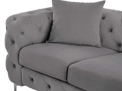 Driezits-Chesterfield-Bank Van Antracietgrijs Velours Edwina-Vente-unique New