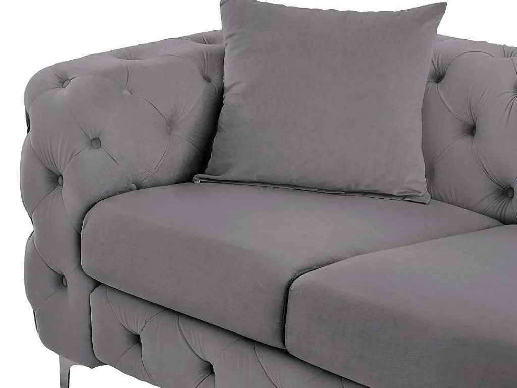 Driezits-Chesterfield-Bank Van Antracietgrijs Velours Edwina-Vente-unique New