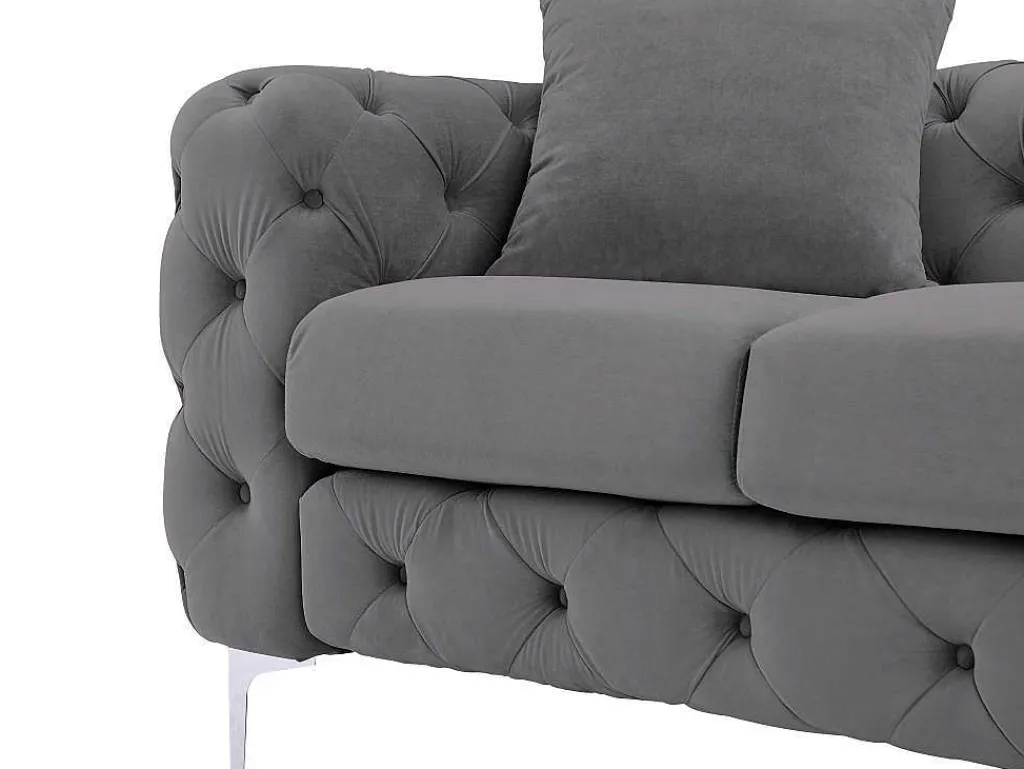 Driezits-Chesterfield-Bank Van Antracietgrijs Velours Edwina-Vente-unique New