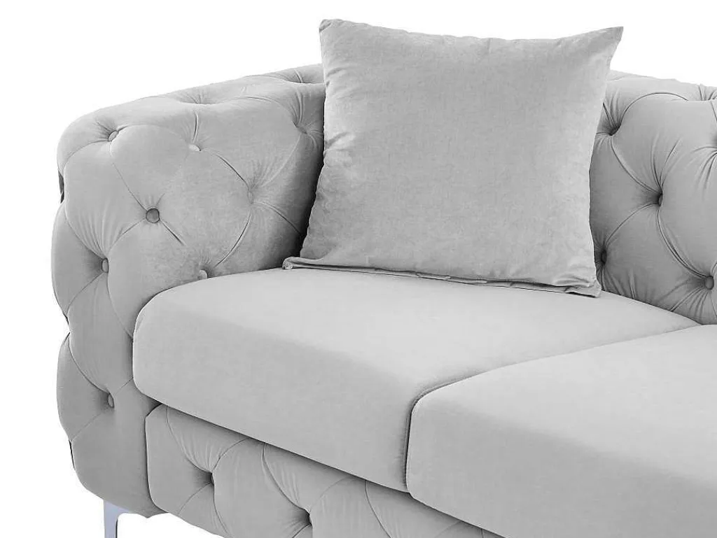 Driezits-Chesterfield-Bank Van Lichtgrijs Velours Edwina-Vente-unique Online