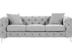 Driezits-Chesterfield-Bank Van Lichtgrijs Velours Edwina-Vente-unique Online