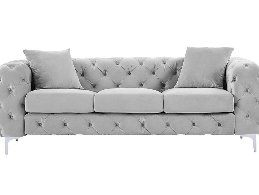 Driezits-Chesterfield-Bank Van Lichtgrijs Velours Edwina-Vente-unique Online