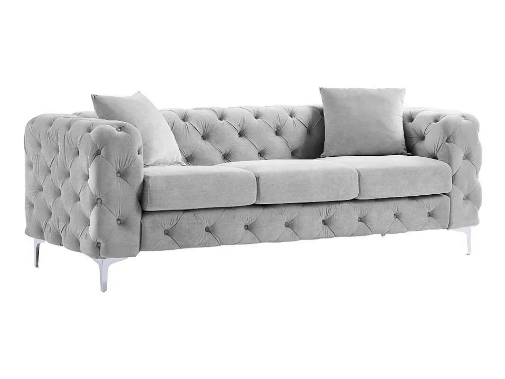 Driezits-Chesterfield-Bank Van Lichtgrijs Velours Edwina-Vente-unique Online